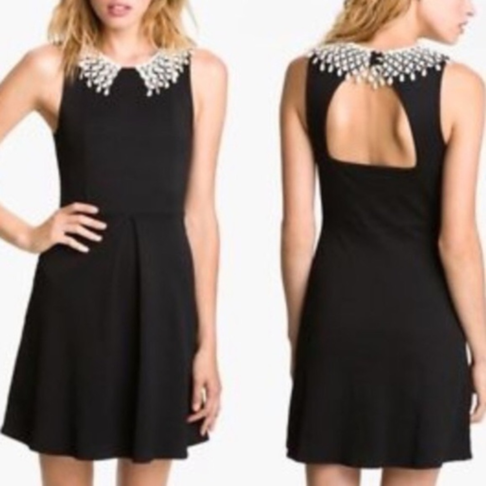Free People Black Dress with Crochet Collar